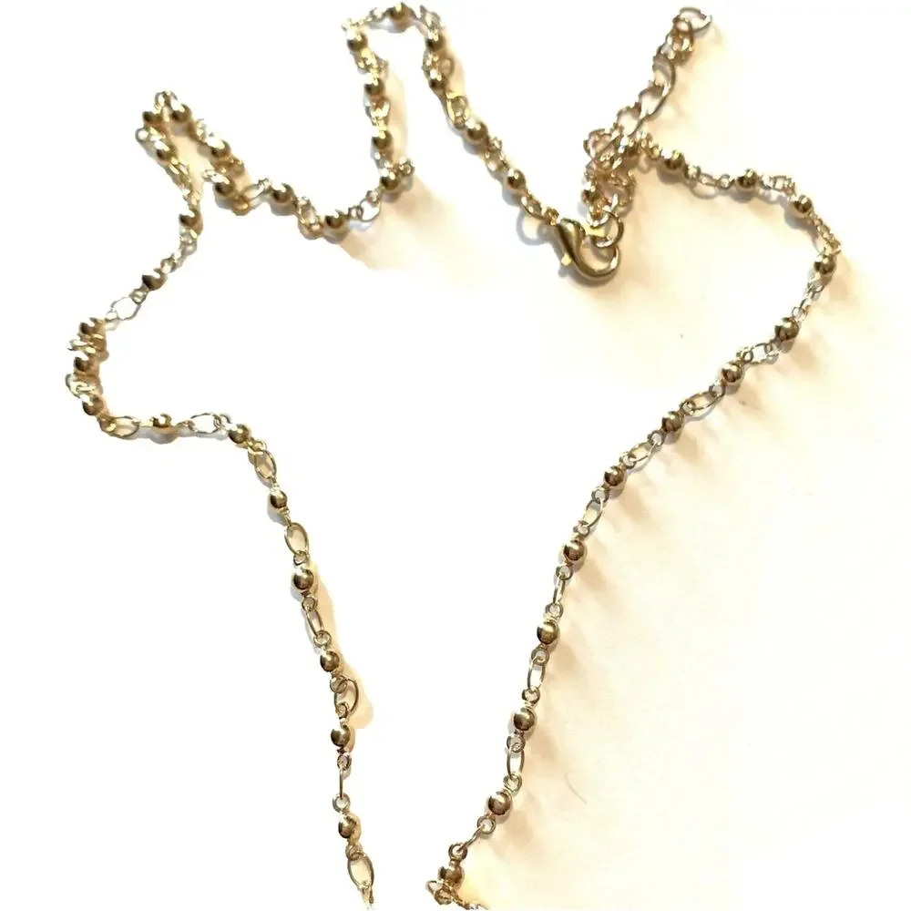 Patriotic Abstract Gold Tone Star Necklace Pendant Bead Station Chain 18”